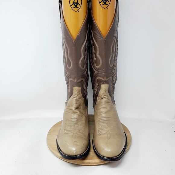 Sanders Boots Men 9.5 E WIDE Two Tone Brown Leather Retro Cowboy Western Vintage - Picture 4 of 16